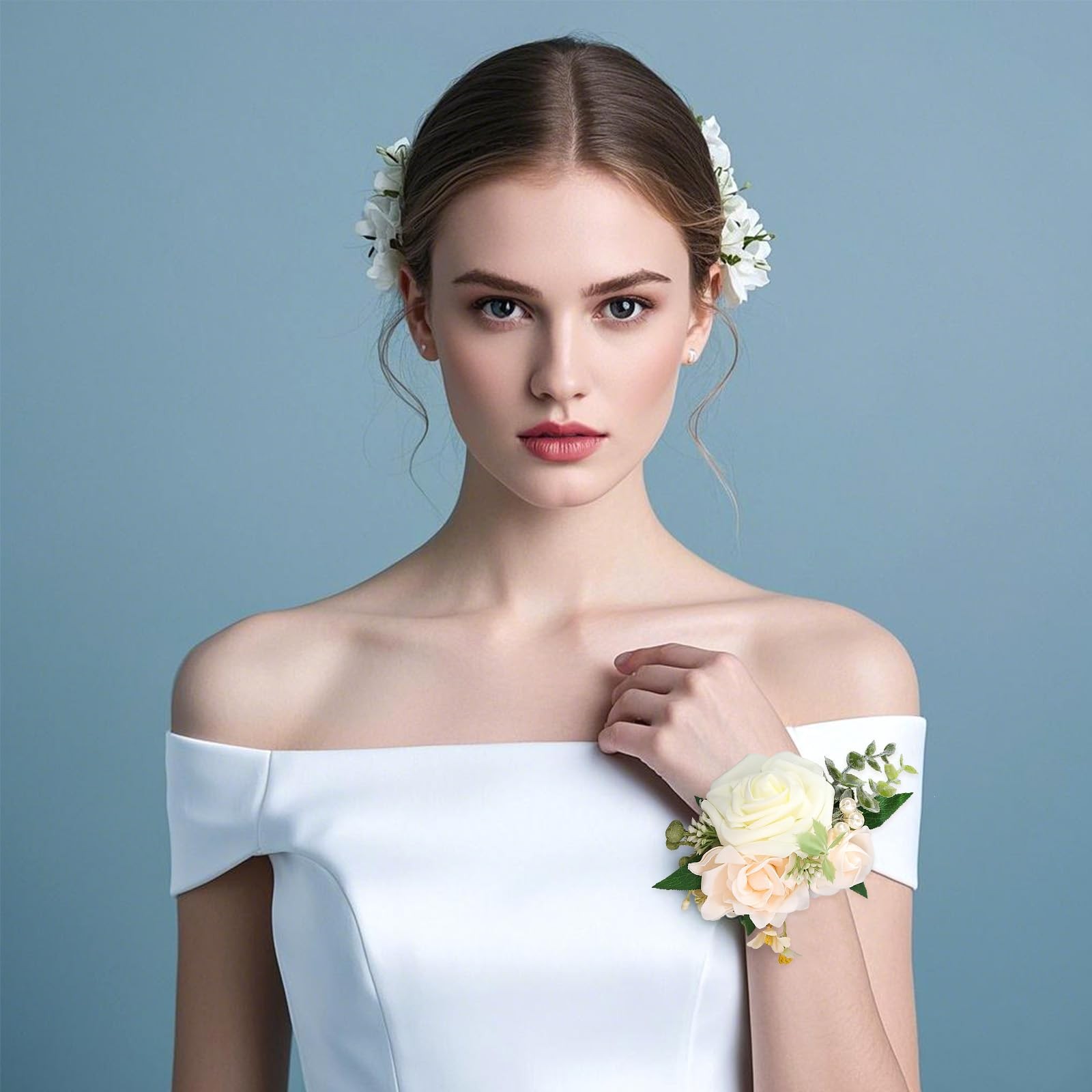2 Pcs Wrist Corsage for Wedding Light Champagne Wrist Flower Bridal Wristband…