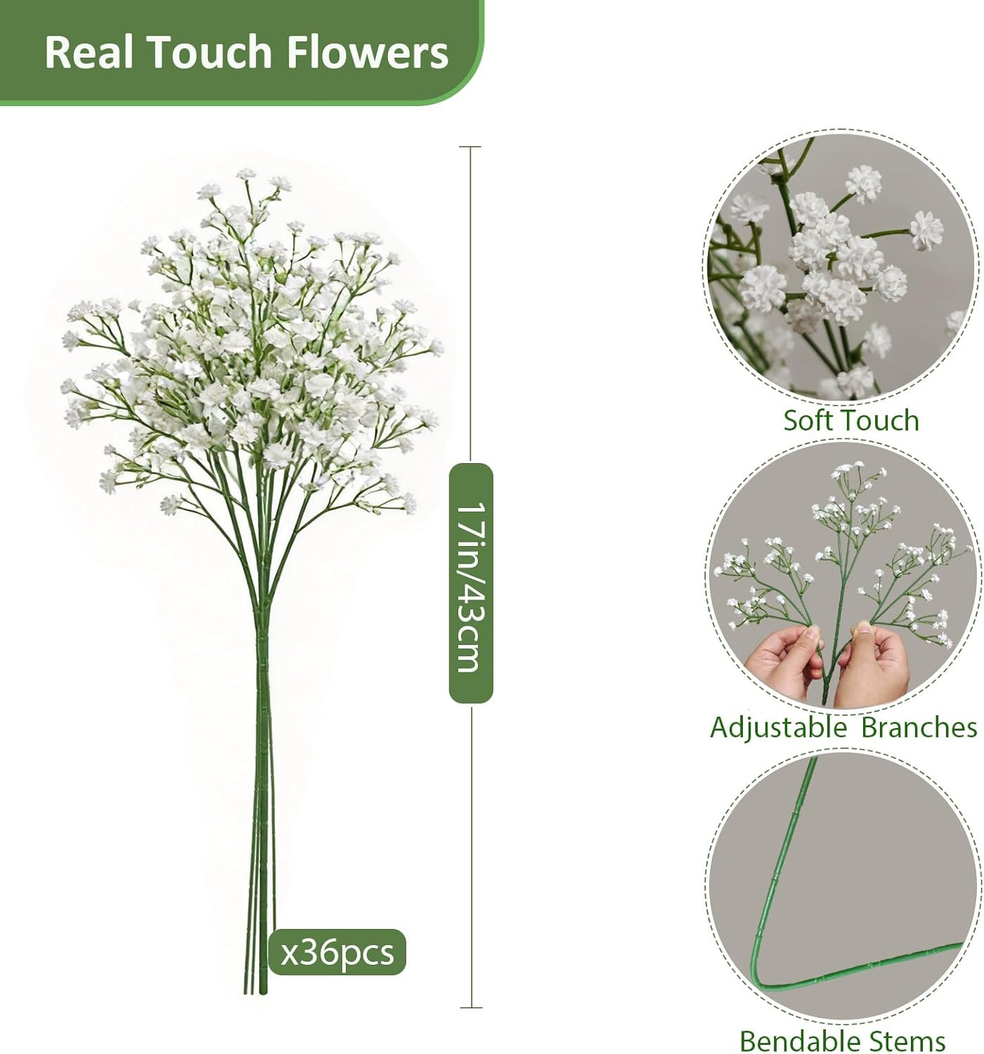 36 Pcs Babys Breath Artificial Flowers, Baby Breath Flowers Artificial Bulk Long