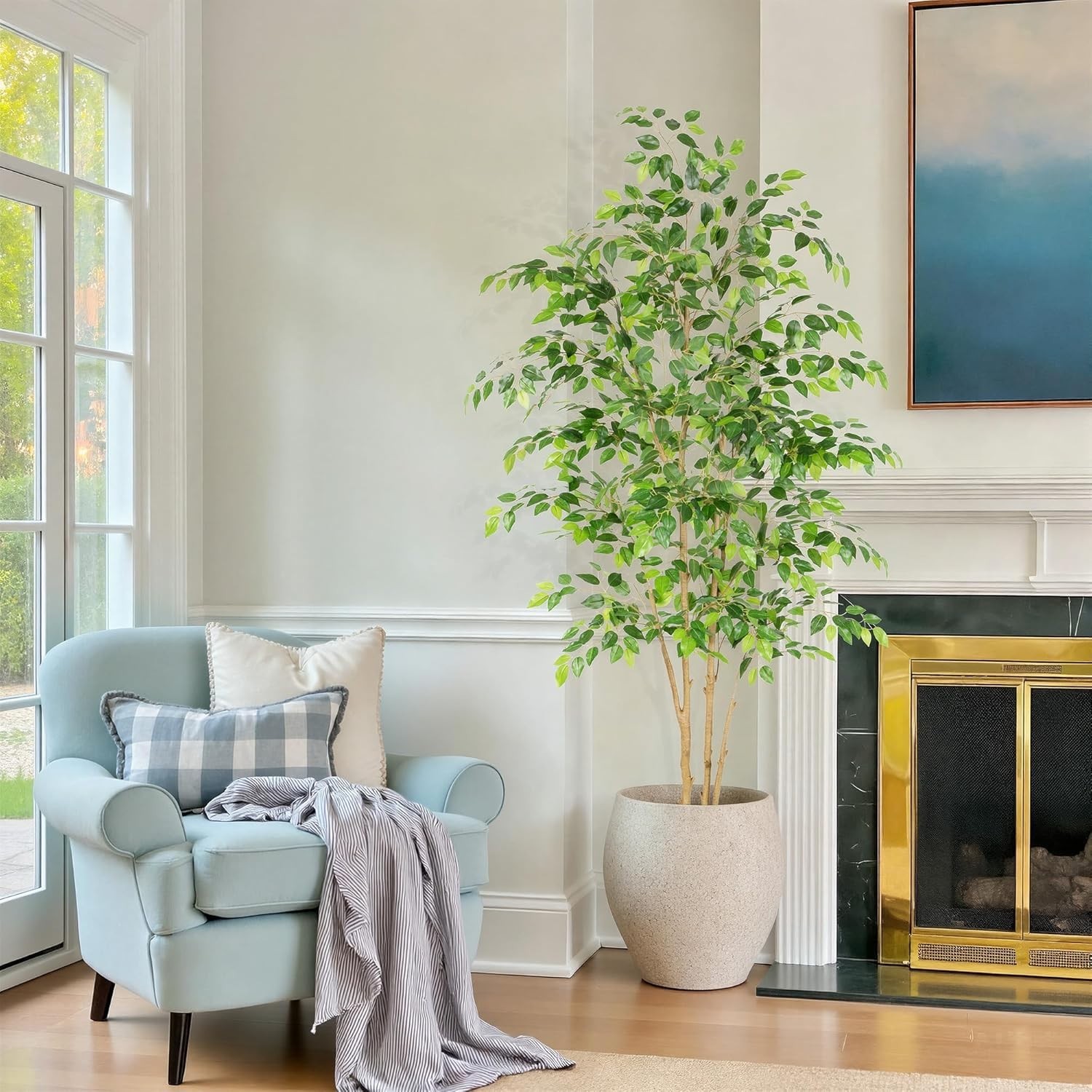 Lifelike 7ft Potted Ficus Tree – Maintenance-Free Indoor & Outdoor Elegance