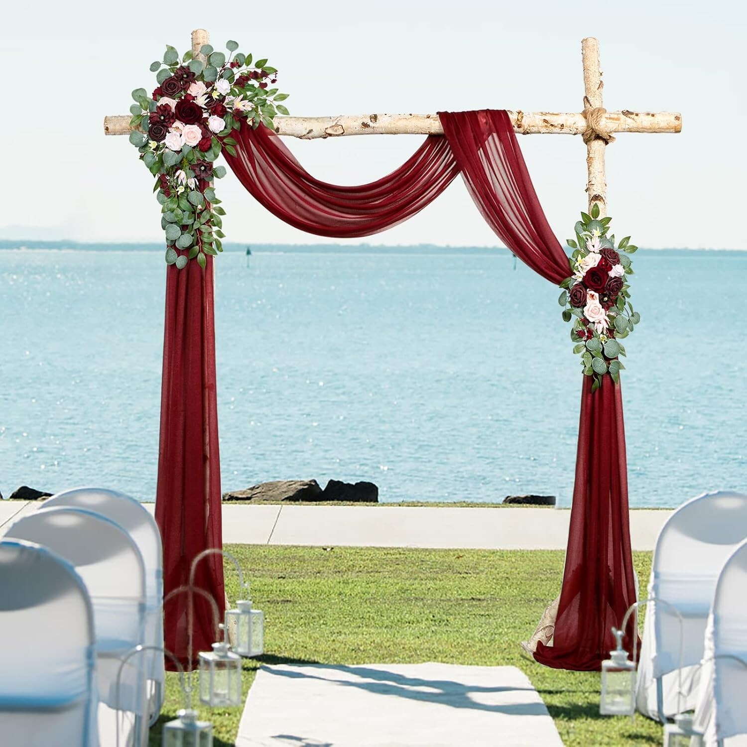Arco de flores artificiales para boda con decoración de tela brillante de 7,9 m