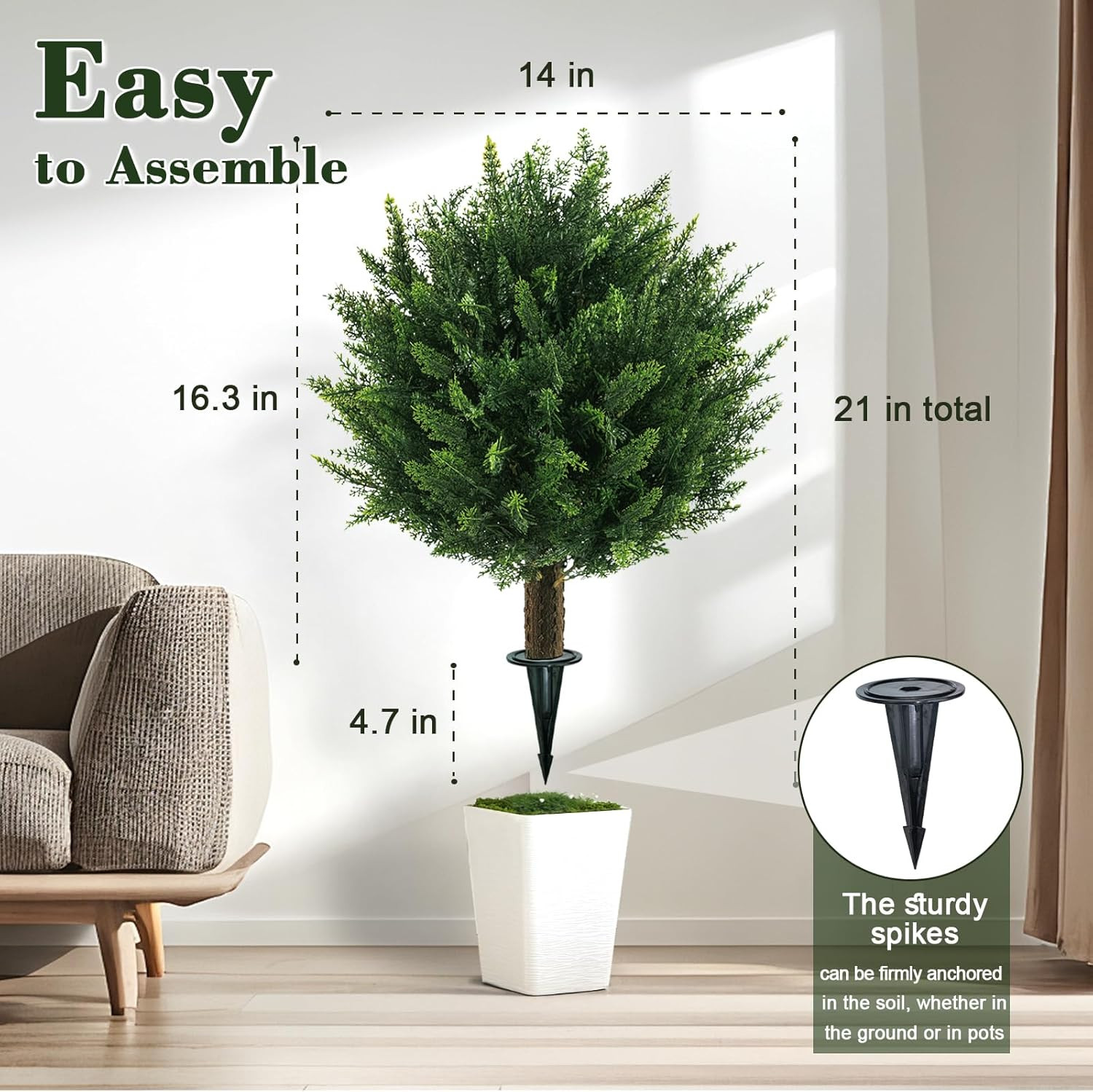 21″ UV Resistant Artificial Cypress Topiary – 2 Pack Faux Cedar Bushes