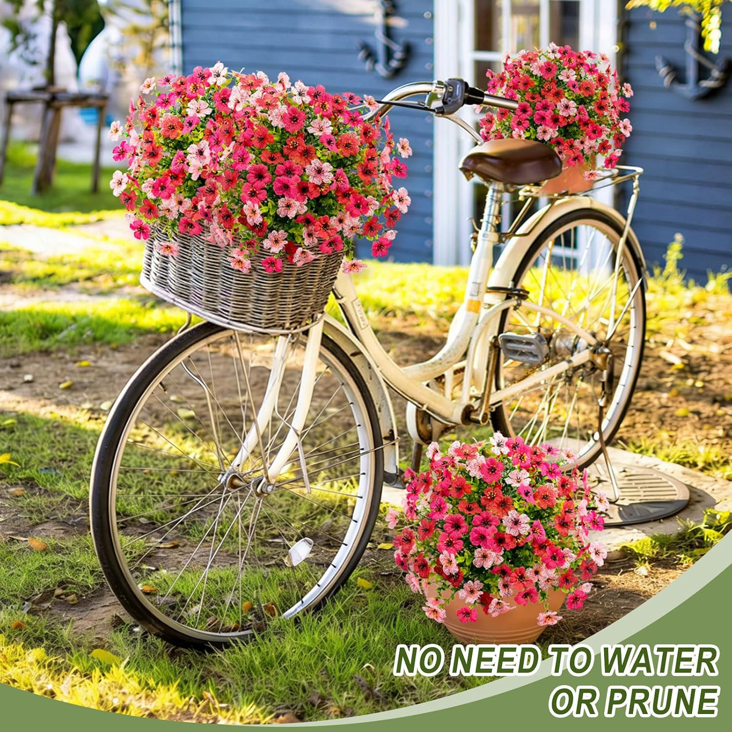 21″ UV Resistant Artificial Flower Bushes – 2 Pack for Outdoor Decor (Red, Pink)