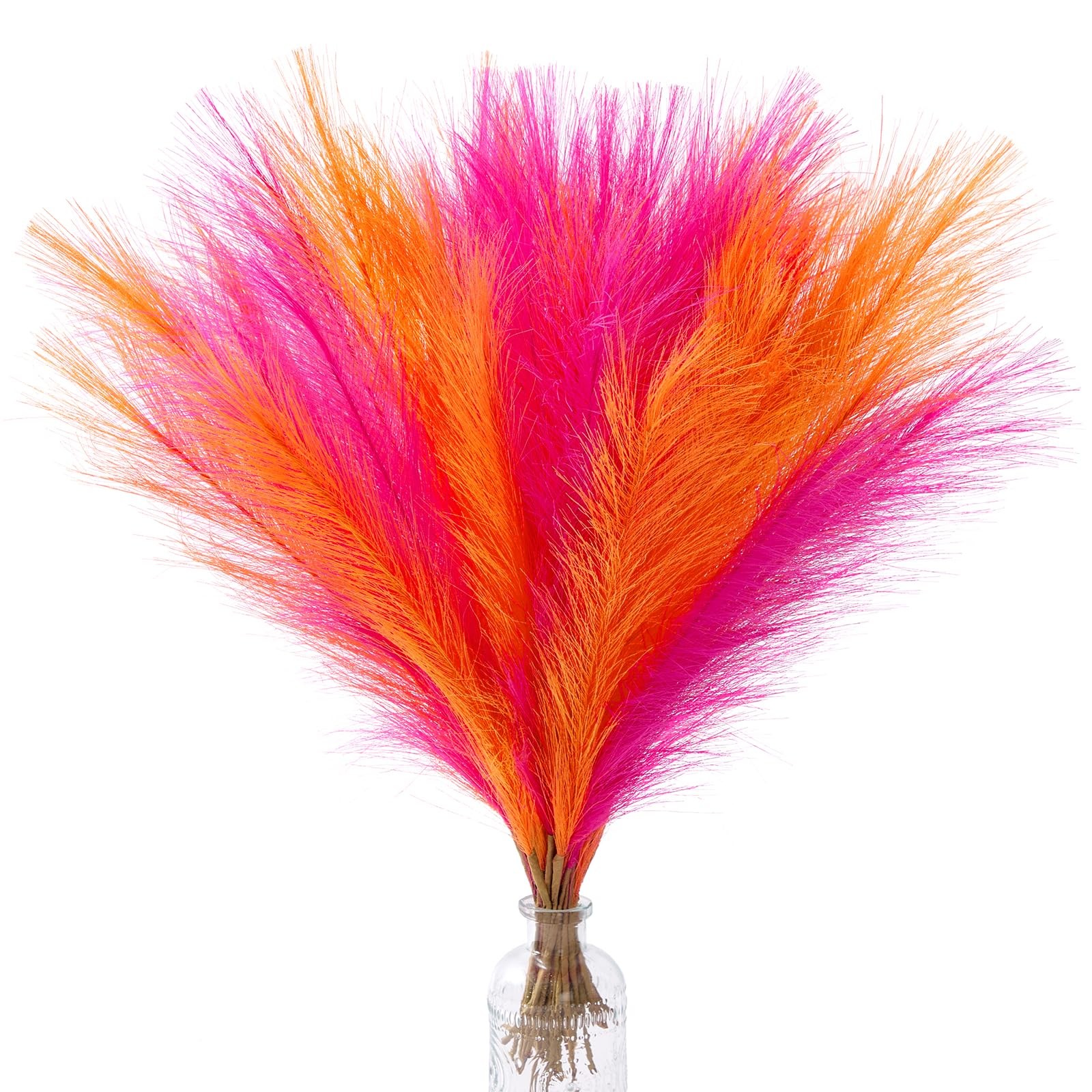 Pampas Grass 17in 𝟯𝟬𝙋𝙘𝙨, Orange and Hot Pink Artificial Faux Fluffy Pamp…