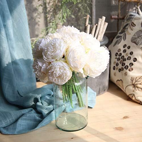 2 bunches of 10 artificial peony silk flowers Party Decoration (milky white)