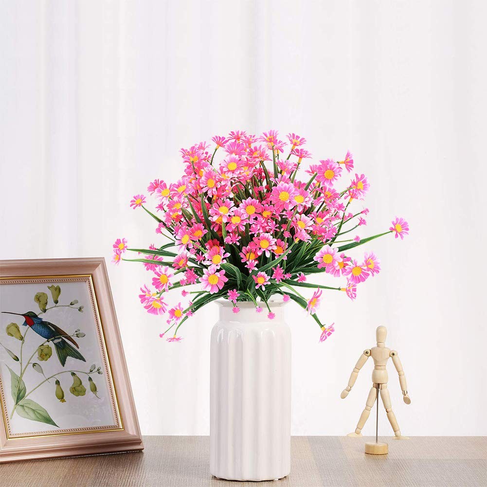 UV Resistant Artificial Daisies 4 Bundles of Faux Flowers for Indoor &