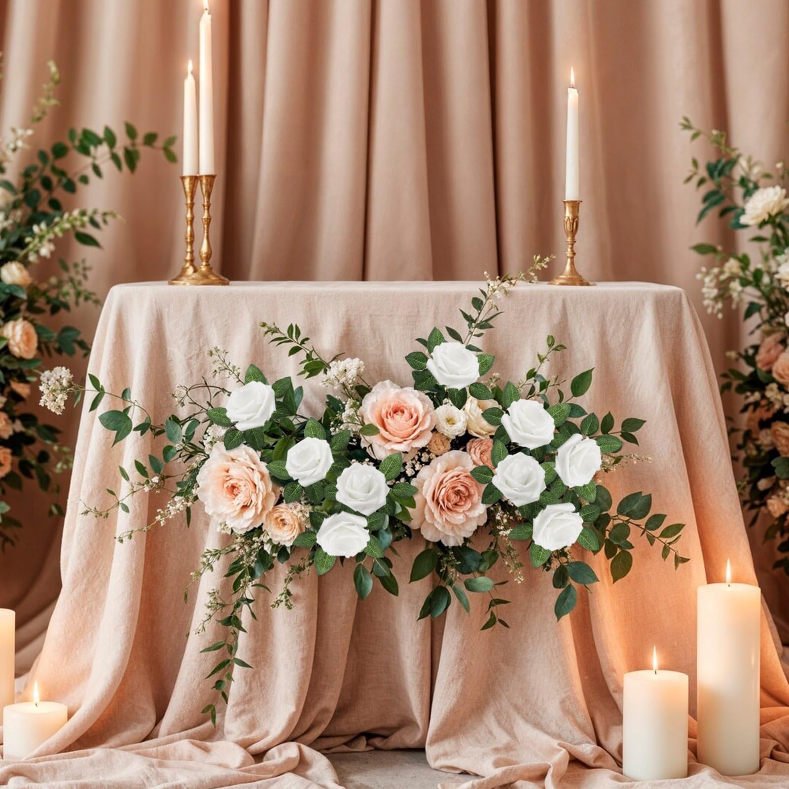 25 PCS White Artificial Flowers Real Looking Foam Fake Roses Wedding Combo