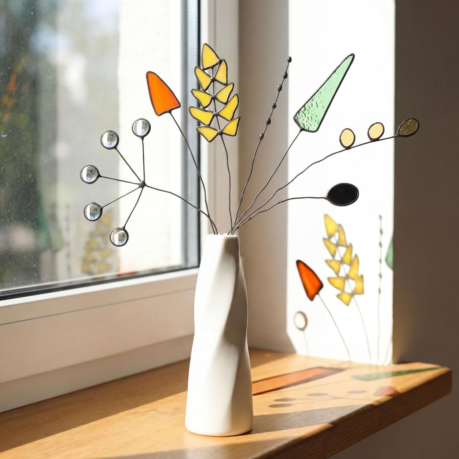 7 Pcs Stained Glass Flowers with Stems Handcrafted Artificial Glass Floral Br…