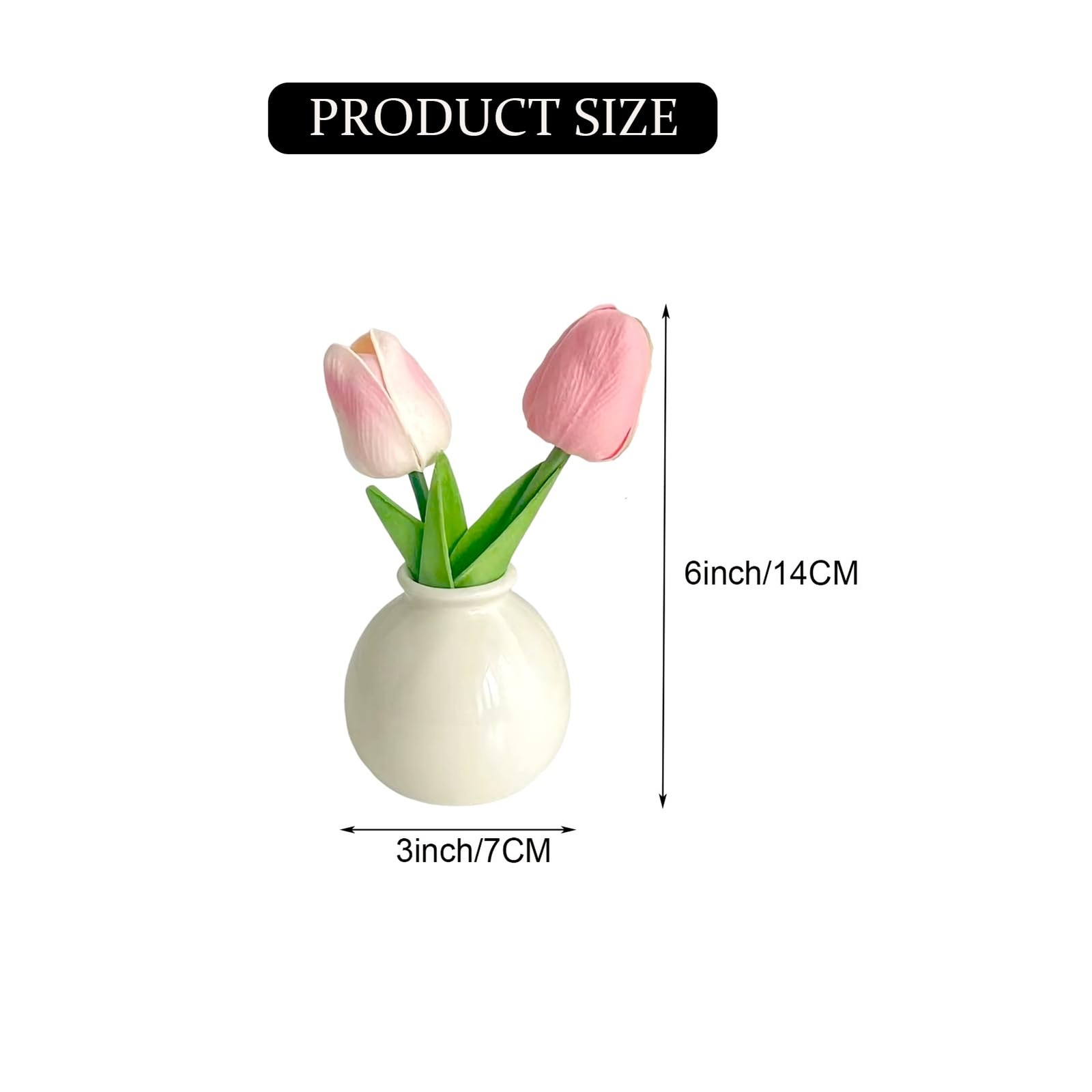 Artificial Tulip Flowers,Table White Ceramic Vase Pink Green Leaf Dried Flowe…