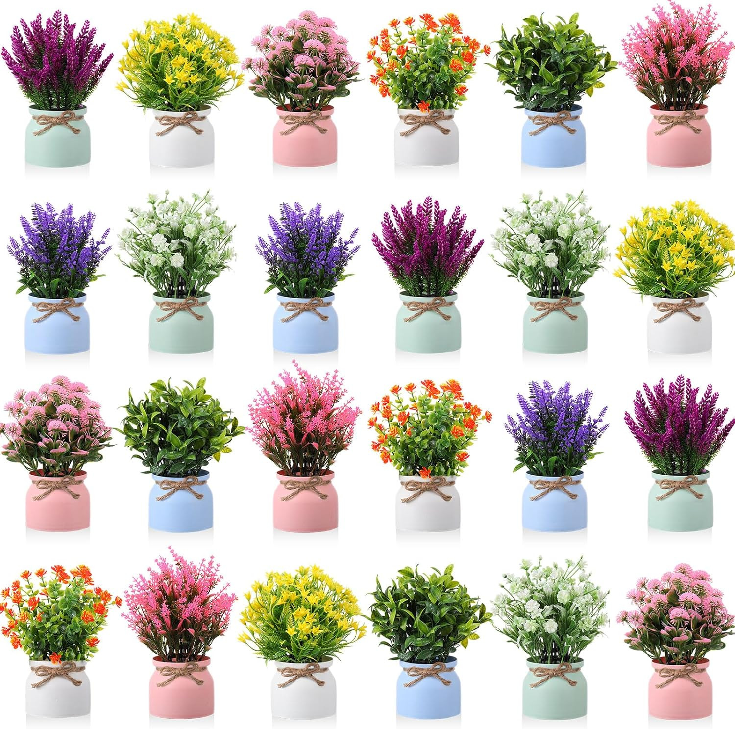 24 Pcs Large Artificial Potted Flowers Fake Potted Plants Plastic Faux Flowers f