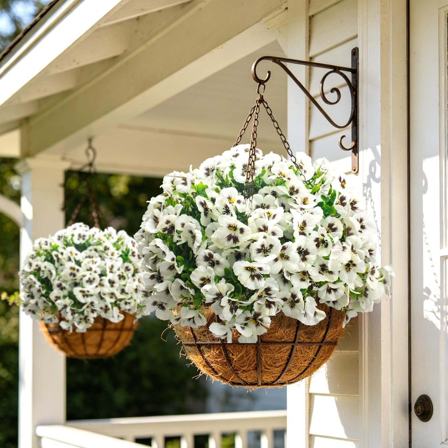 16 Bundles White Artificial Pansy Flowers – UV Resistant for Home & Garden Decor