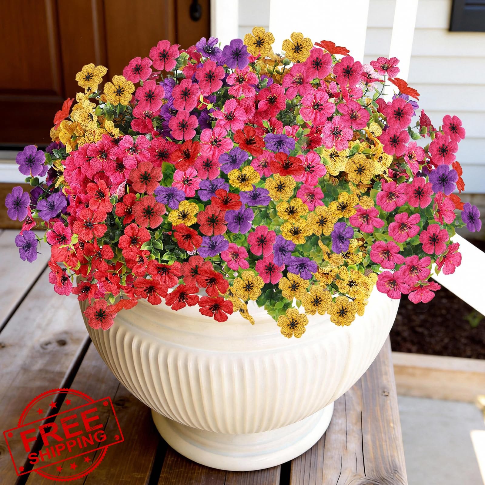 WYOK 14 Bundles Artificial Flowers UV Resistant Mixed Colors Outdoor