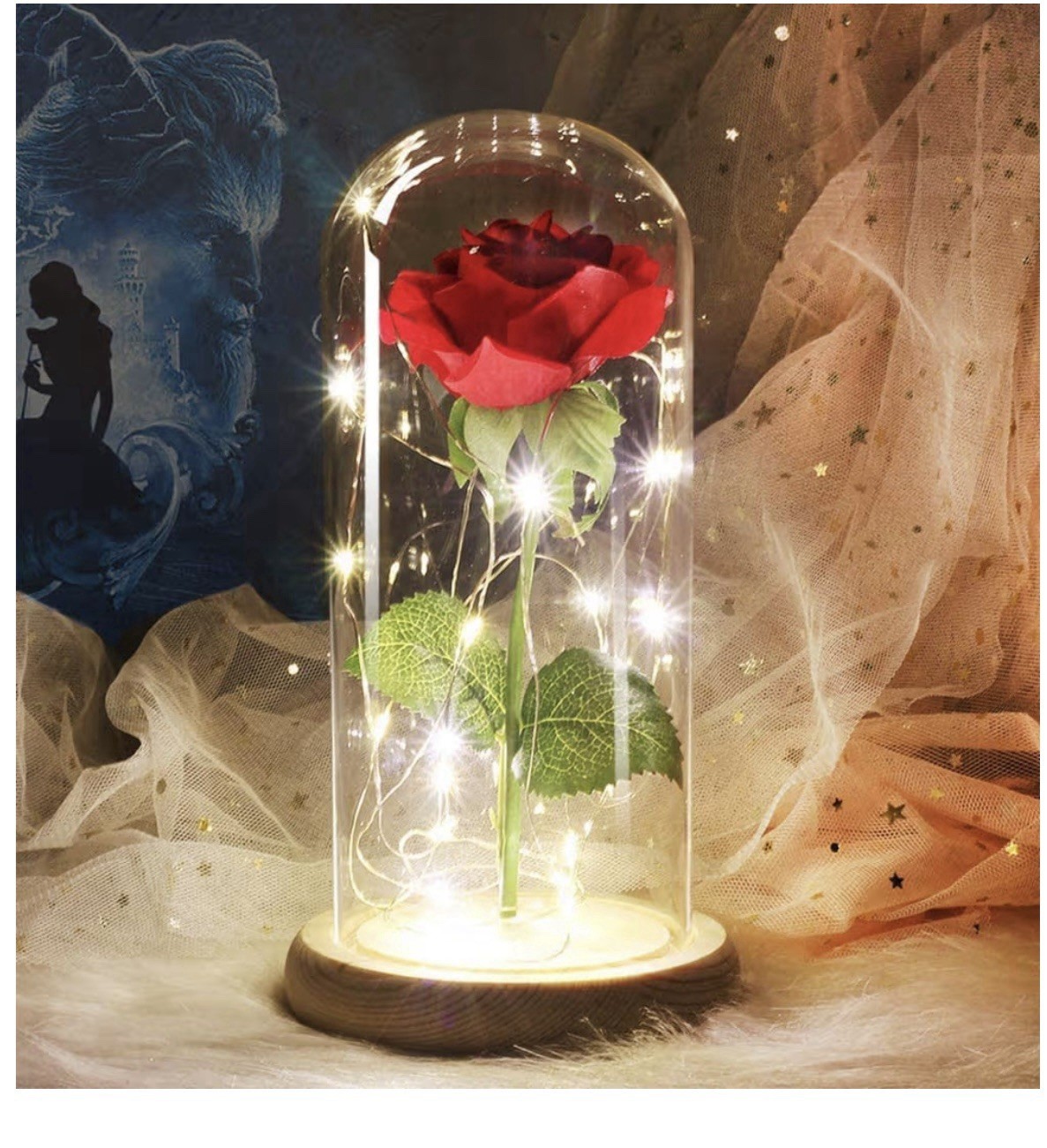 LED Rose in Glass Dome, Romantic Decor, Perfect Gift , FAST SHIPPING