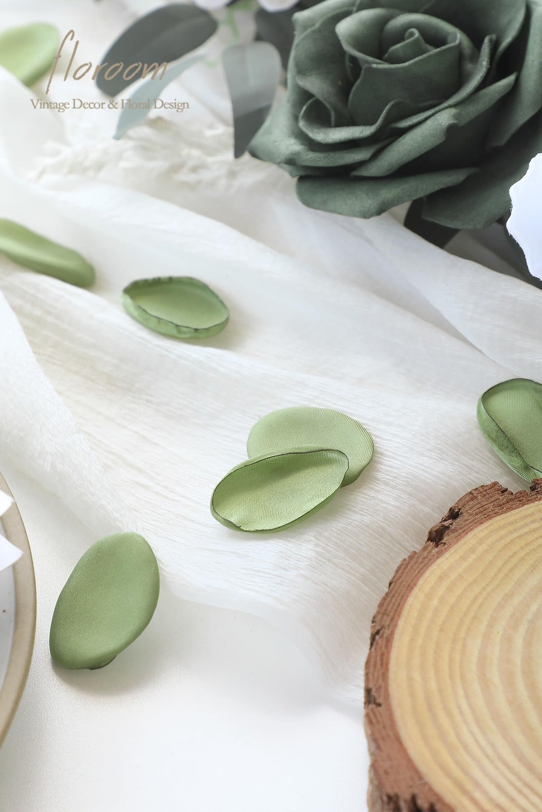 Floroom 300pcs Rose Petals Sage Green Faux Silk Flower Petals for Wedding Fl…