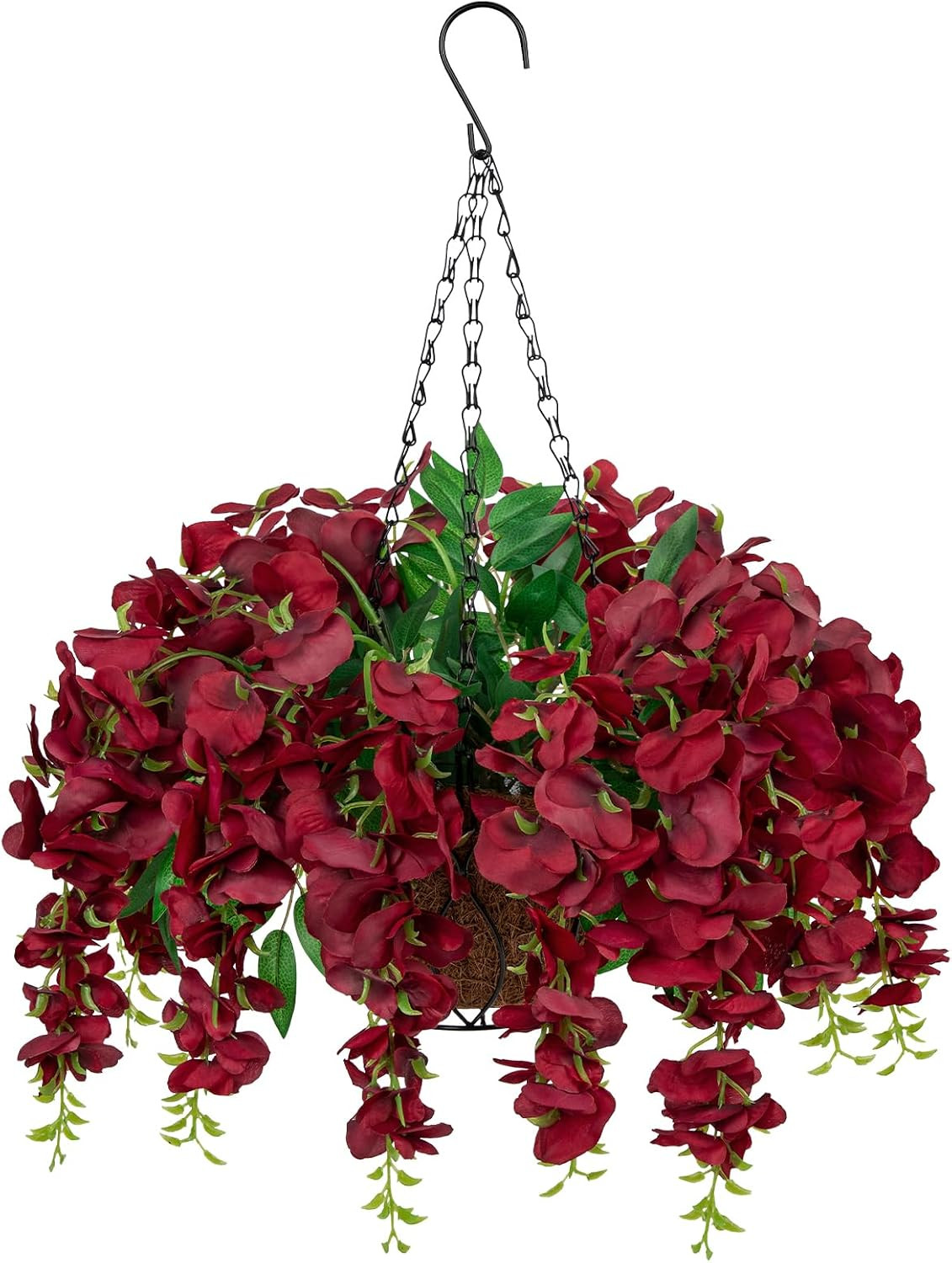 20″ Burgundy Wisteria Flowers in Hanging Basket for Autumn Outdoor Décor