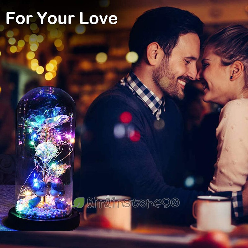 Beauty Rose Flower In Dome Glass LED Night Light Valentine’s Day Women Xmas Gift