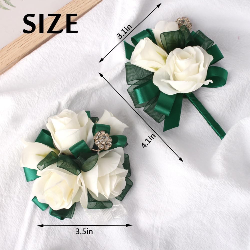 Ivory Rose Wrist Corsage And Boutonniere Set Artificial Wedding Green Prop