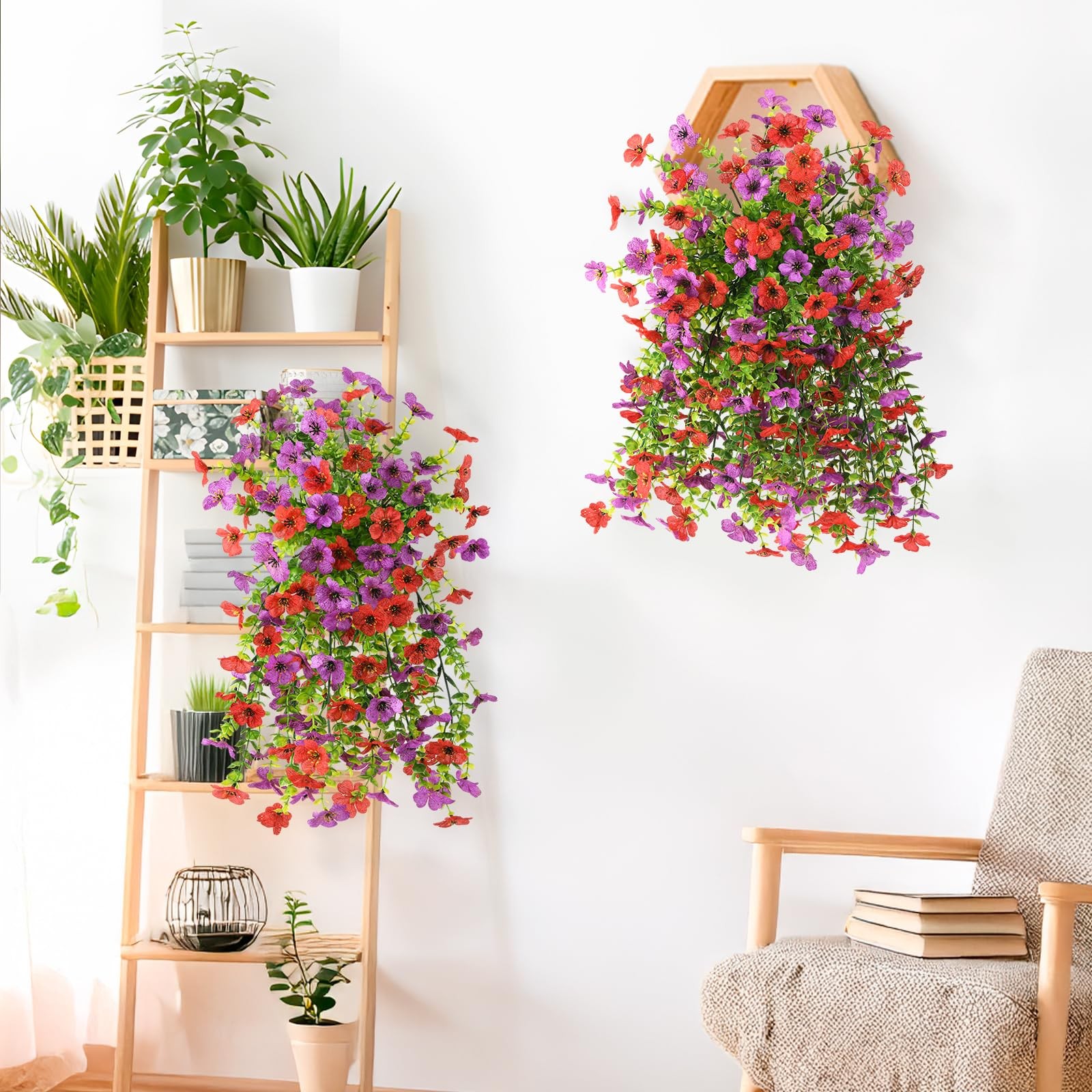 2Pcs Artificial Fake Hanging Flowers for Outdoors UV Resistant Artificial Pla…