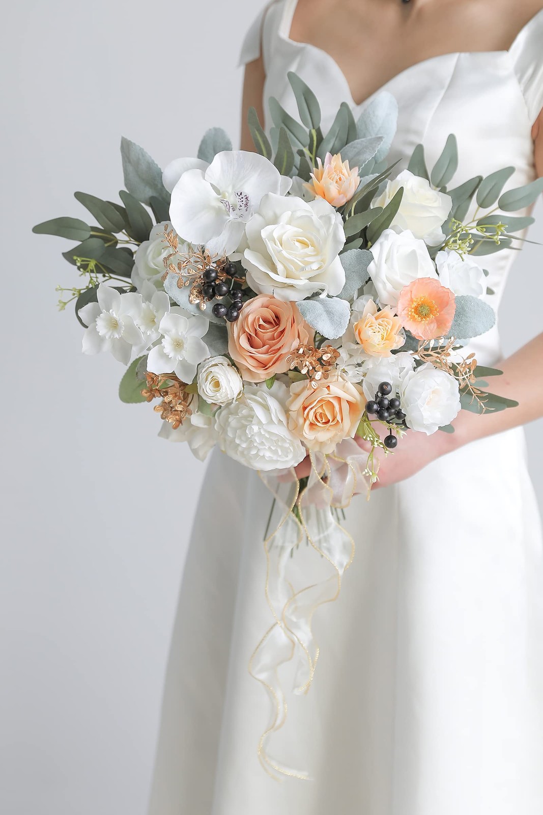 White Artificial Flowers Combo Silk Mix Fake Leaf Wedding Bouquets Baby Shower