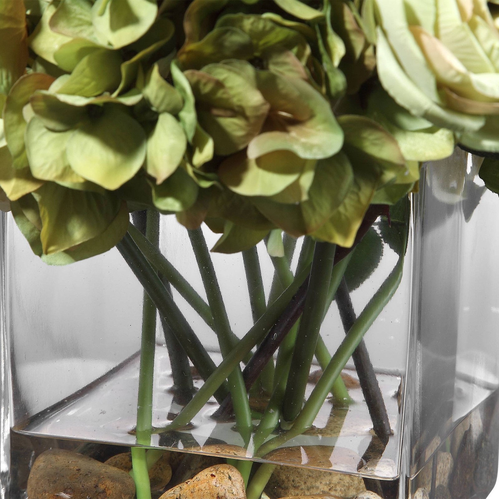 Potted Faux Artificial Flowers Realistic Cream Hydrangea Rose in Vase Home Decor