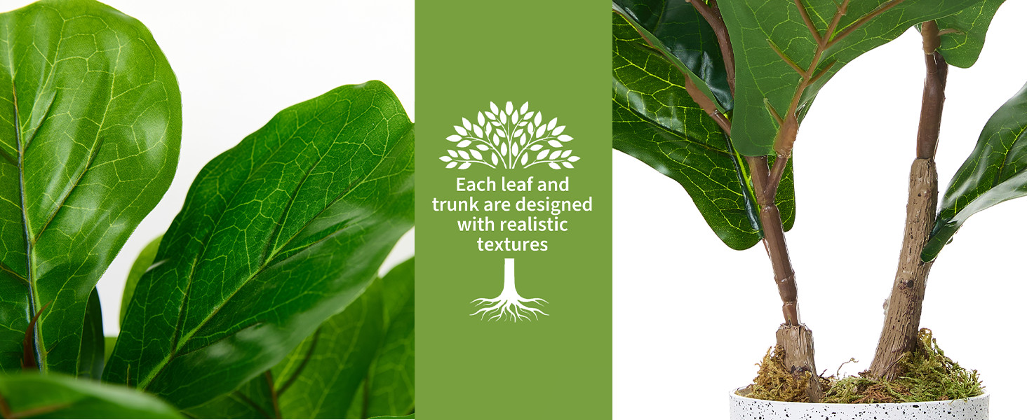 2Pack 15.7 In Artificial Plants Fake Fiddle Leaf Fig Lifelike Green Potted Plant