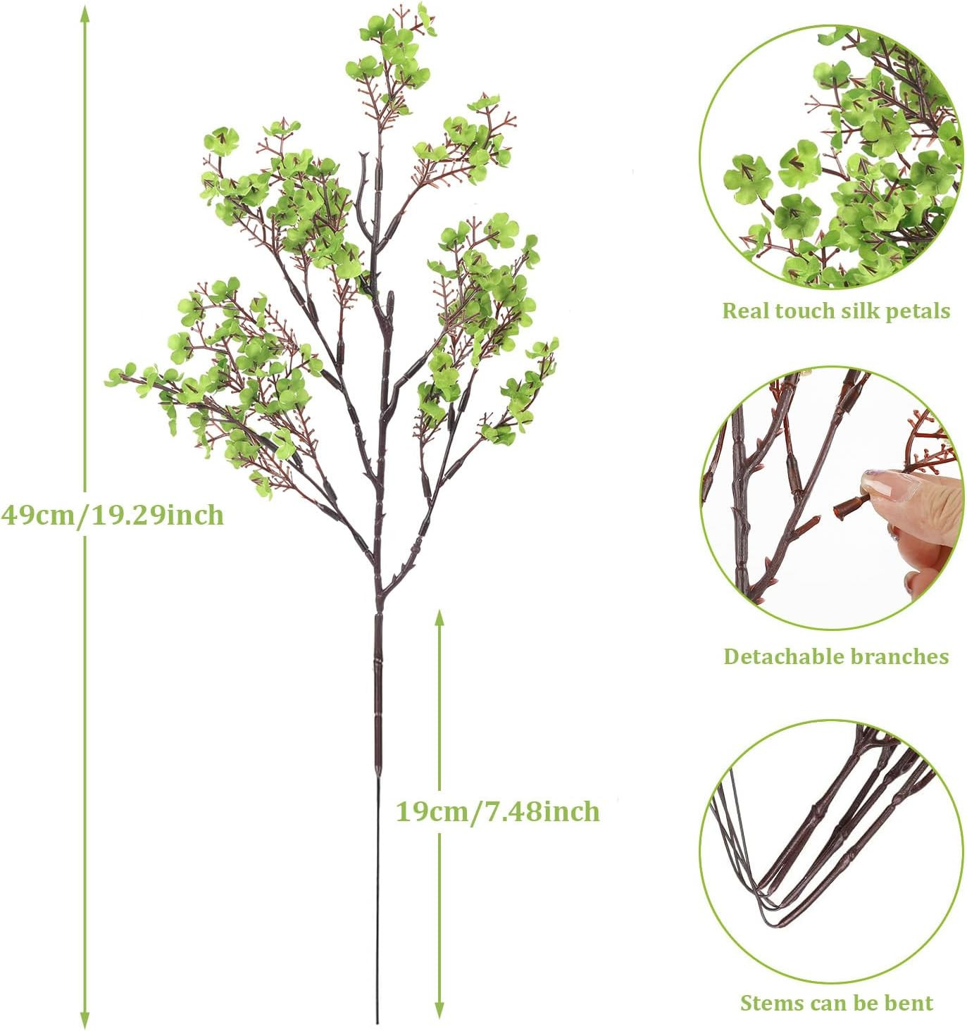 Babys Breath Artificial Flowers, 8 Bundles Green Real Touch Fake Flowers Silk Fl