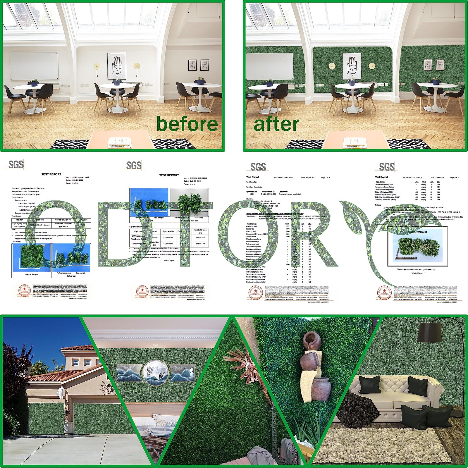 Artificial Grass Wall Panel Backdrop,10″ X 10″ 12P(8.4 sqft) UV-Anti Greenery…