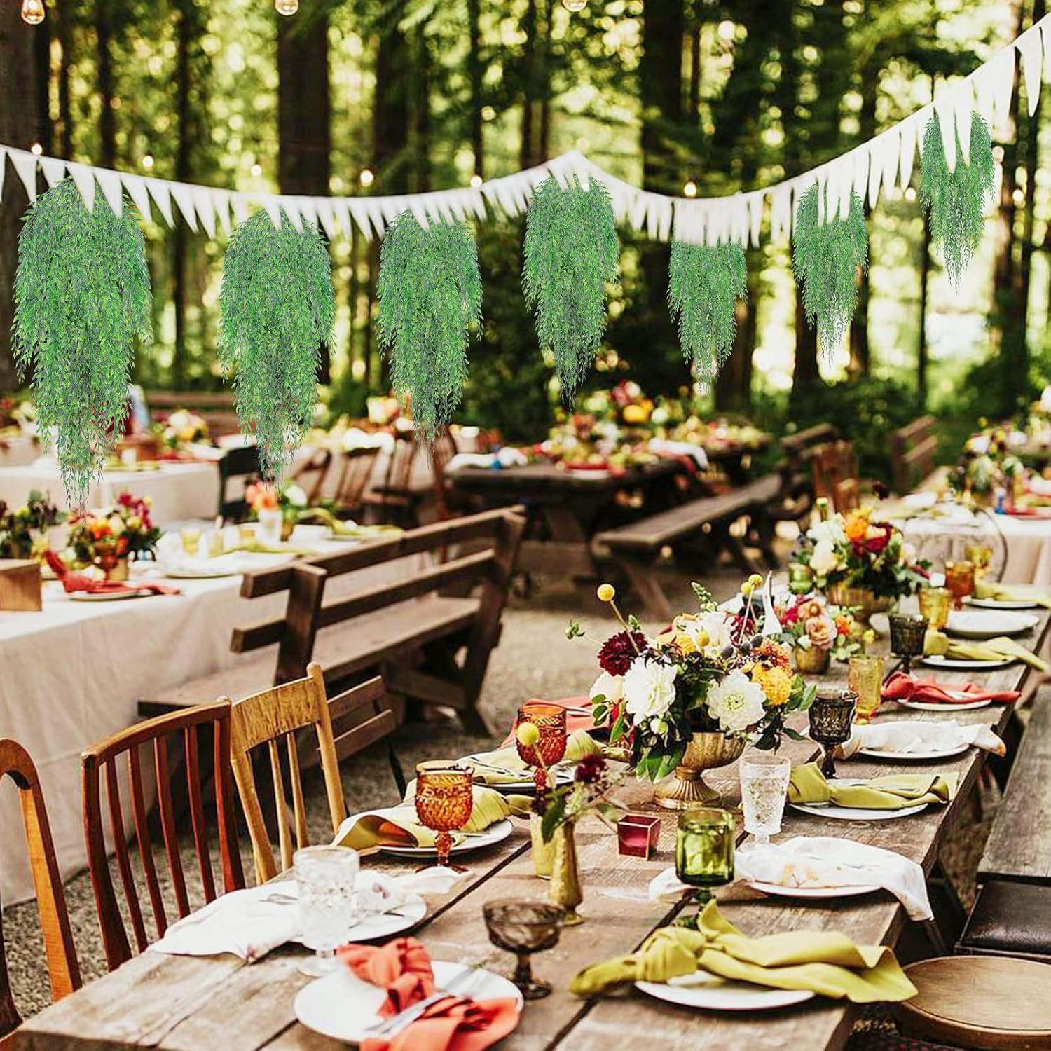 Fake Garland Hanging Vines 4 PC Artificial Weeping Willow Leaves Fake Greenery F