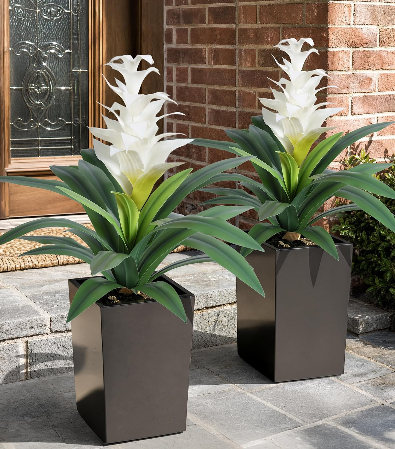 UV Resistant Bromeliad Artificial Flowers, 2 Pcs for Outdoor & Indoor Decor