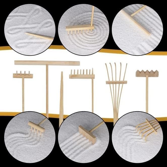 Elegant 11x8in Zen Sand Garden – Complete Japanese Decor Gift with Accessories