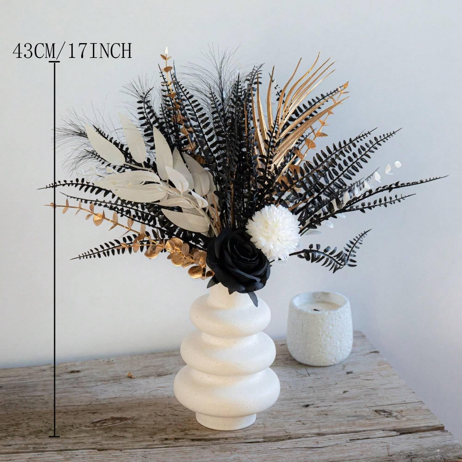 Gothic Aesthetic Decorative Floral Arrangement Black and White Roses with Met…