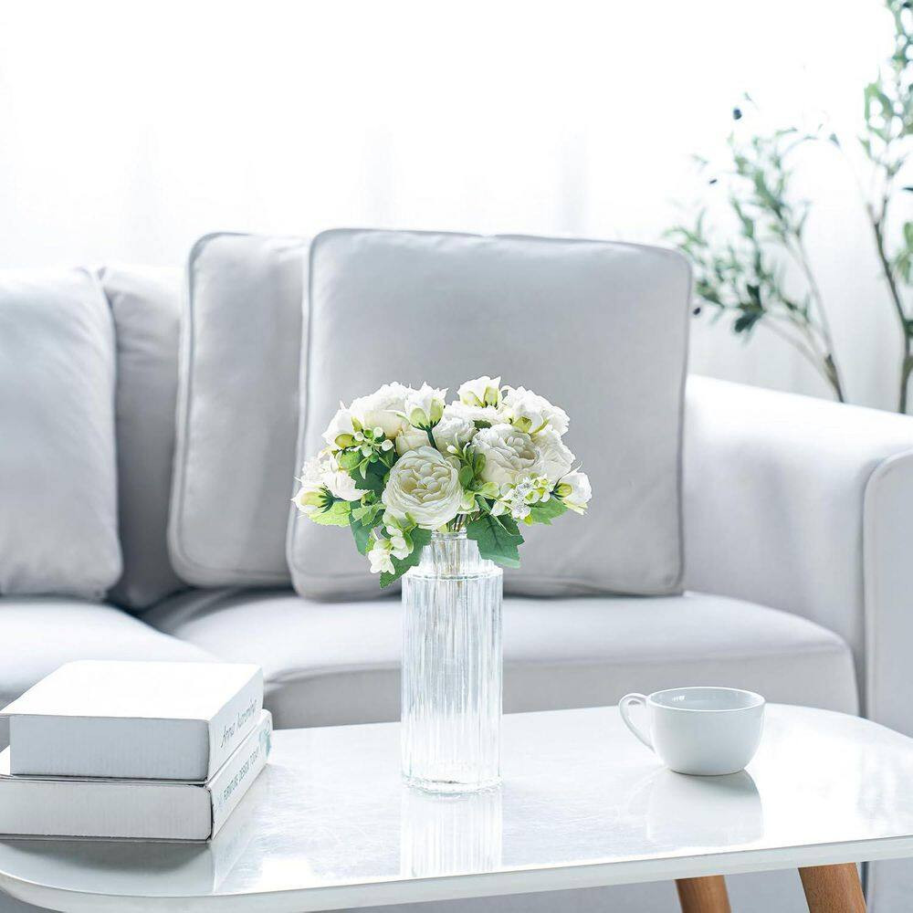 12.6 In. White Indoor Artificial Peony Flowers in Silk Bouquets for Home Decor