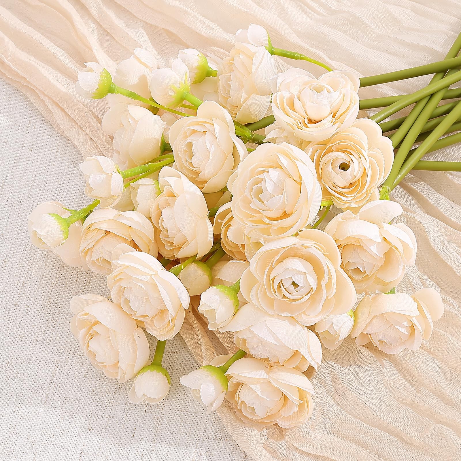 20 PCS Creamy Mini Ranunculus Artificial Bulk Flowers DIY Bouquet Centerpiece