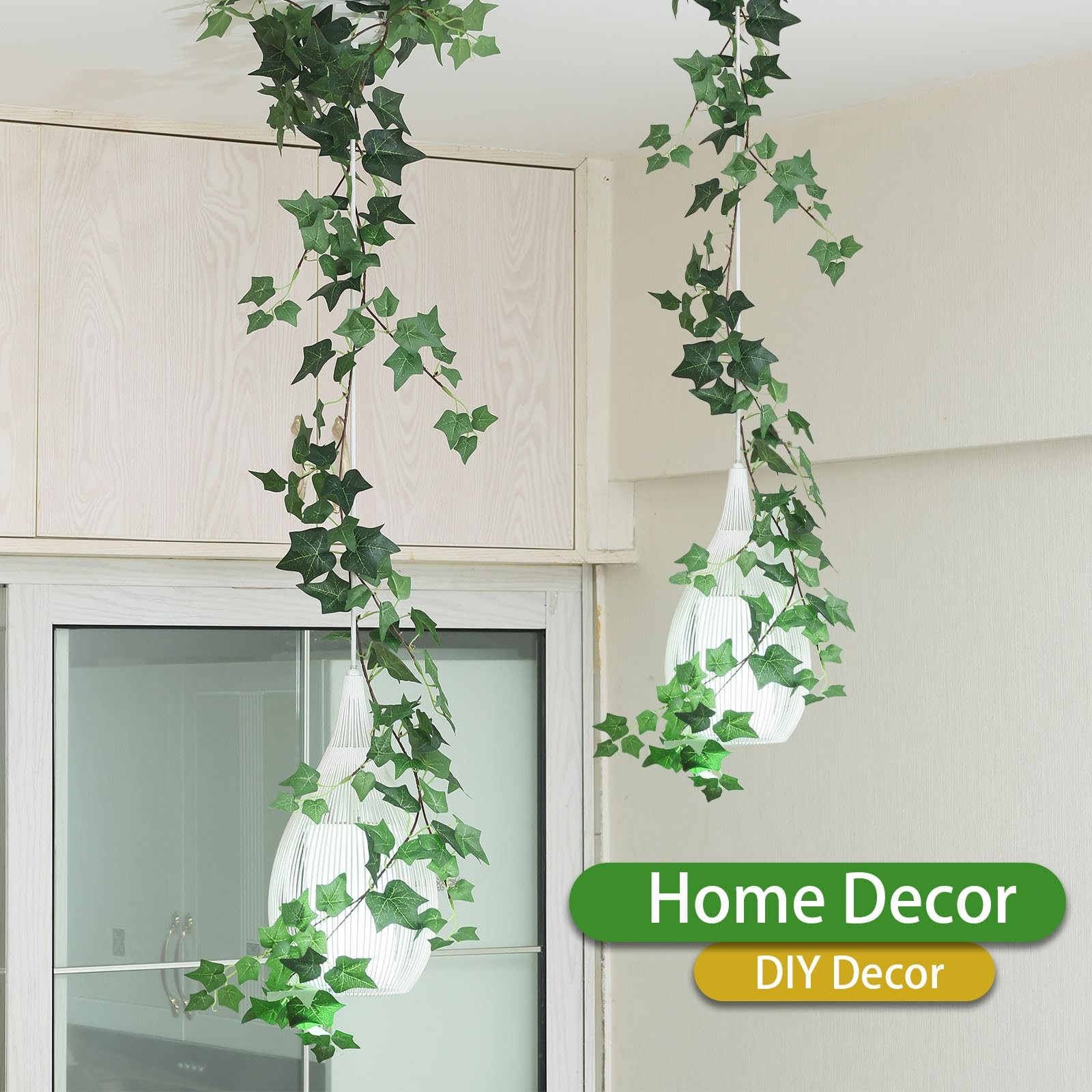 2 Strands Artificial Vines Ivy Garland 79″ Fake Vine with Silk Green Leaves F…