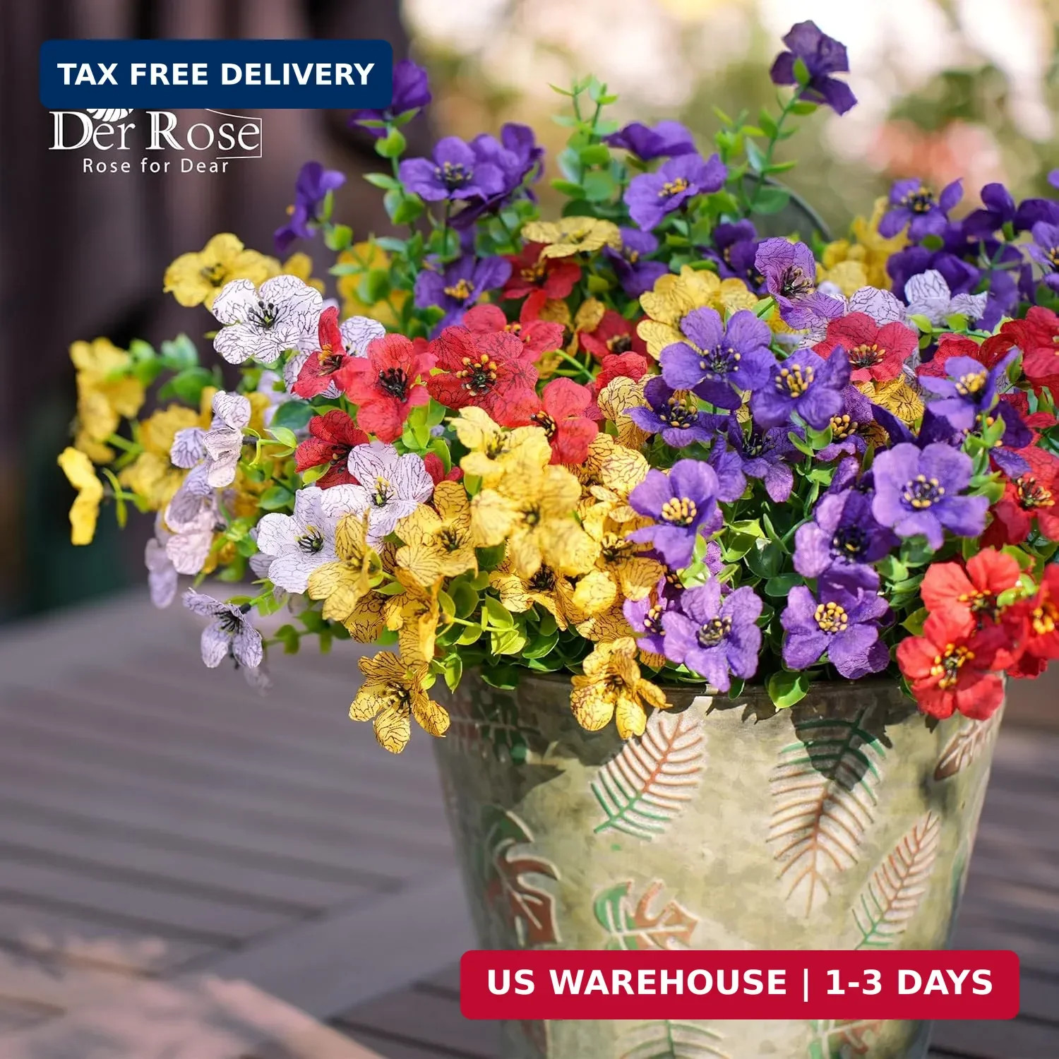 Der Rose 12 Bundles Artificial Daisy Fake Flowers for Outdoors, UV Resistant