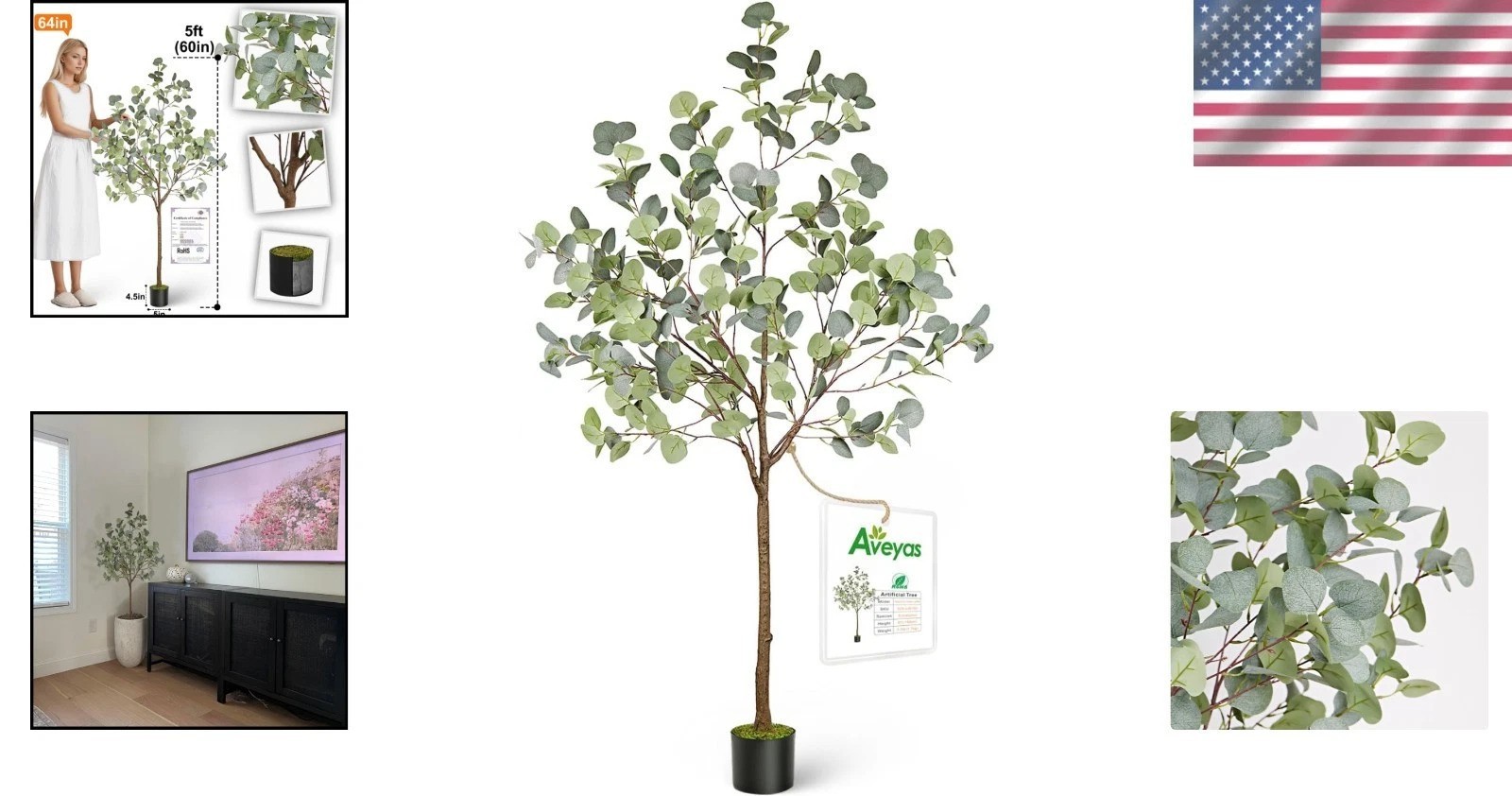 5ft Artificial Eucalyptus Tree with Pot