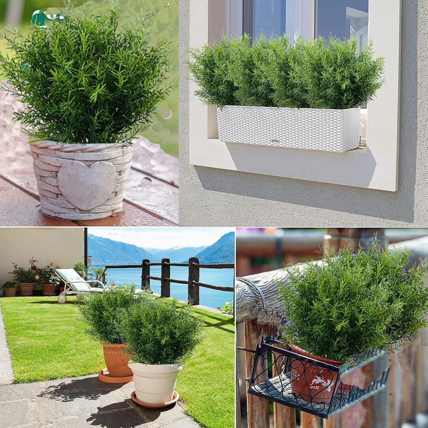 16 Bundles Artificial Greenery Shrubs No Fade Fake Rosemary Grass Plants Outd…