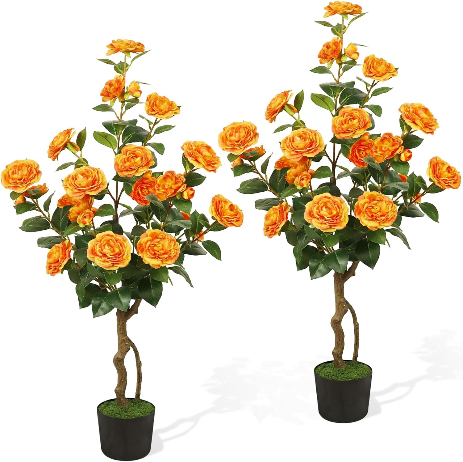 42” Artificial Camellia Tree 2 Pack – Vibrant Faux Flowers for Home Decor