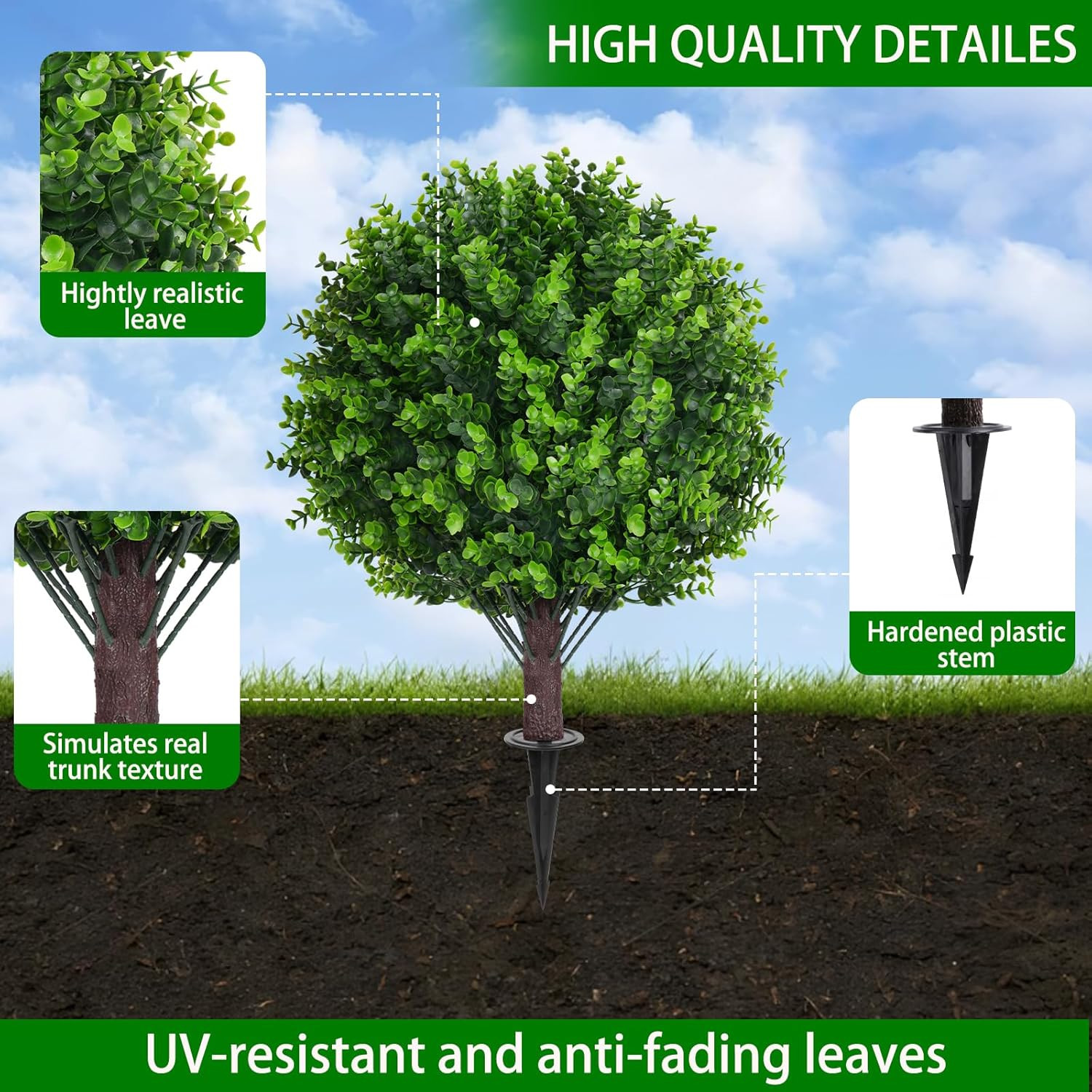 16″ UV Resistant Artificial Eucalyptus Topiary Ball Trees, 2 Pack