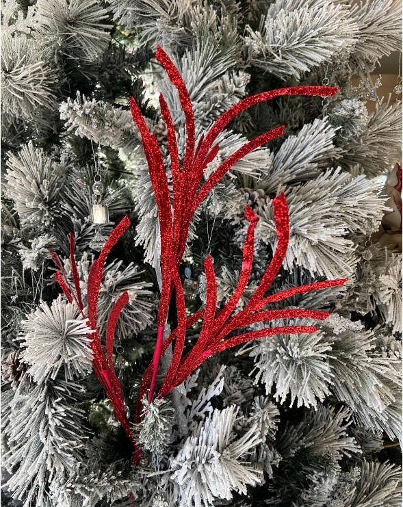 Christmas Glittered Paper Grass Red Spray Pick Holiday Tree Accents 4 Count
