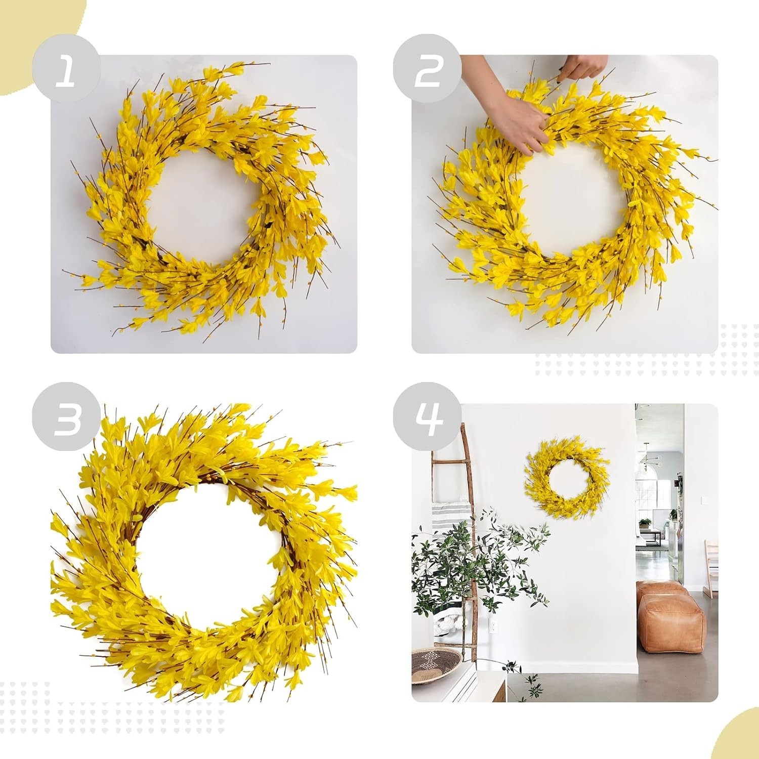 Vibrant Yellow 20-Inch Forsythia Wreath – Perfect for Indoor and Outdoor Use