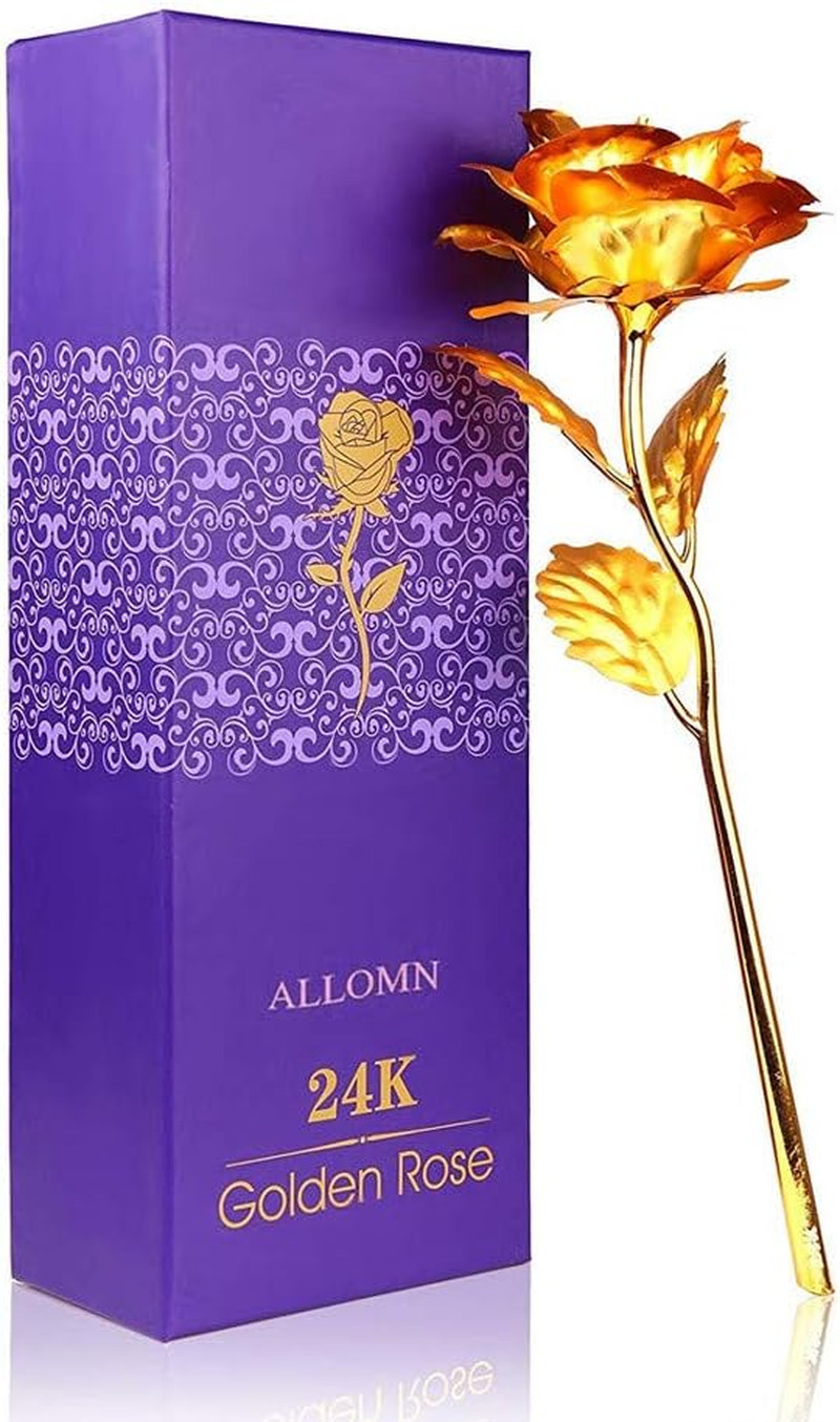 10In 24K Gold Foil Artificial Rose Flower, 24K Golden Rose Birthday Gift with Gi
