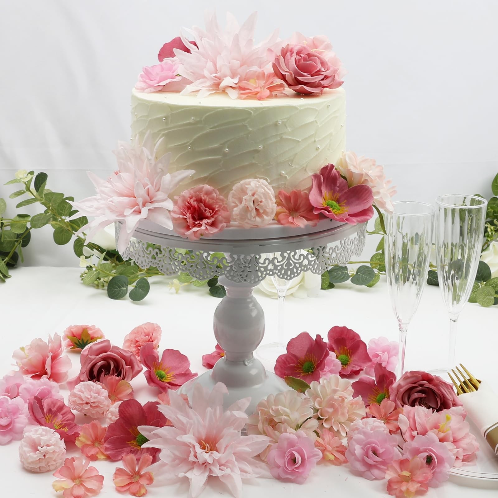 56 PCS Pink Fake Flower Heads Bulk Silk Flowers Crafts Mini Wreath Wedding Decor