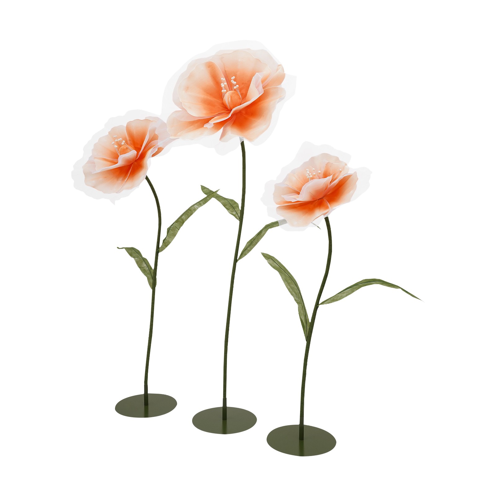 3pcs Artificial Flowers Adjustable Wedding Flowers Background Decor Light Orange