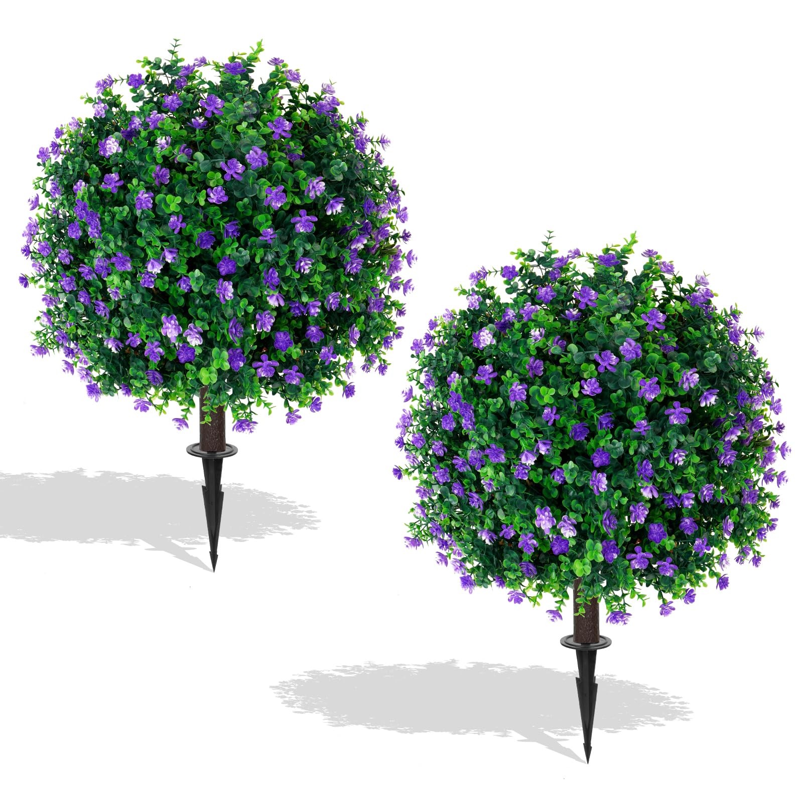 Artificial Purple Flower Boxwood Topiary Trees,2 Set of 16” UV Resistant Fak…