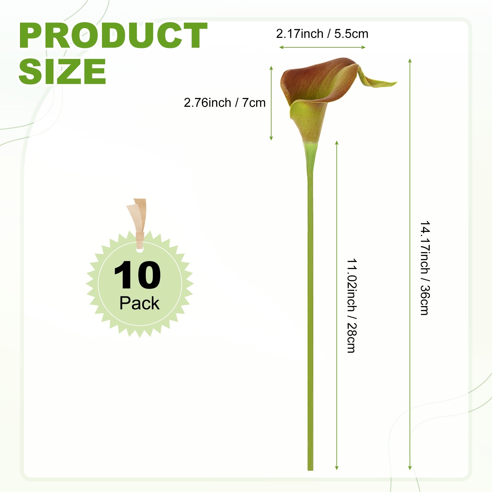 10-Pack Artificial Calla Lily Flowers 14 Inch for Home [Red Green]