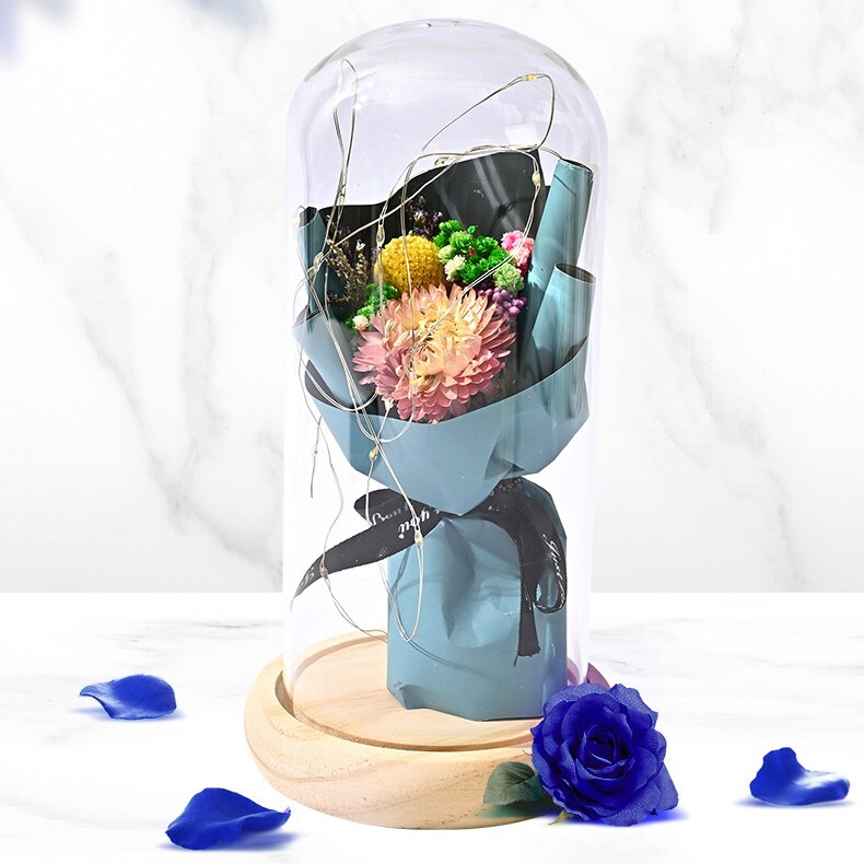 Forever Rose In Glass Eternal Flower LED Night Light Dome Valentine Wedding Gift