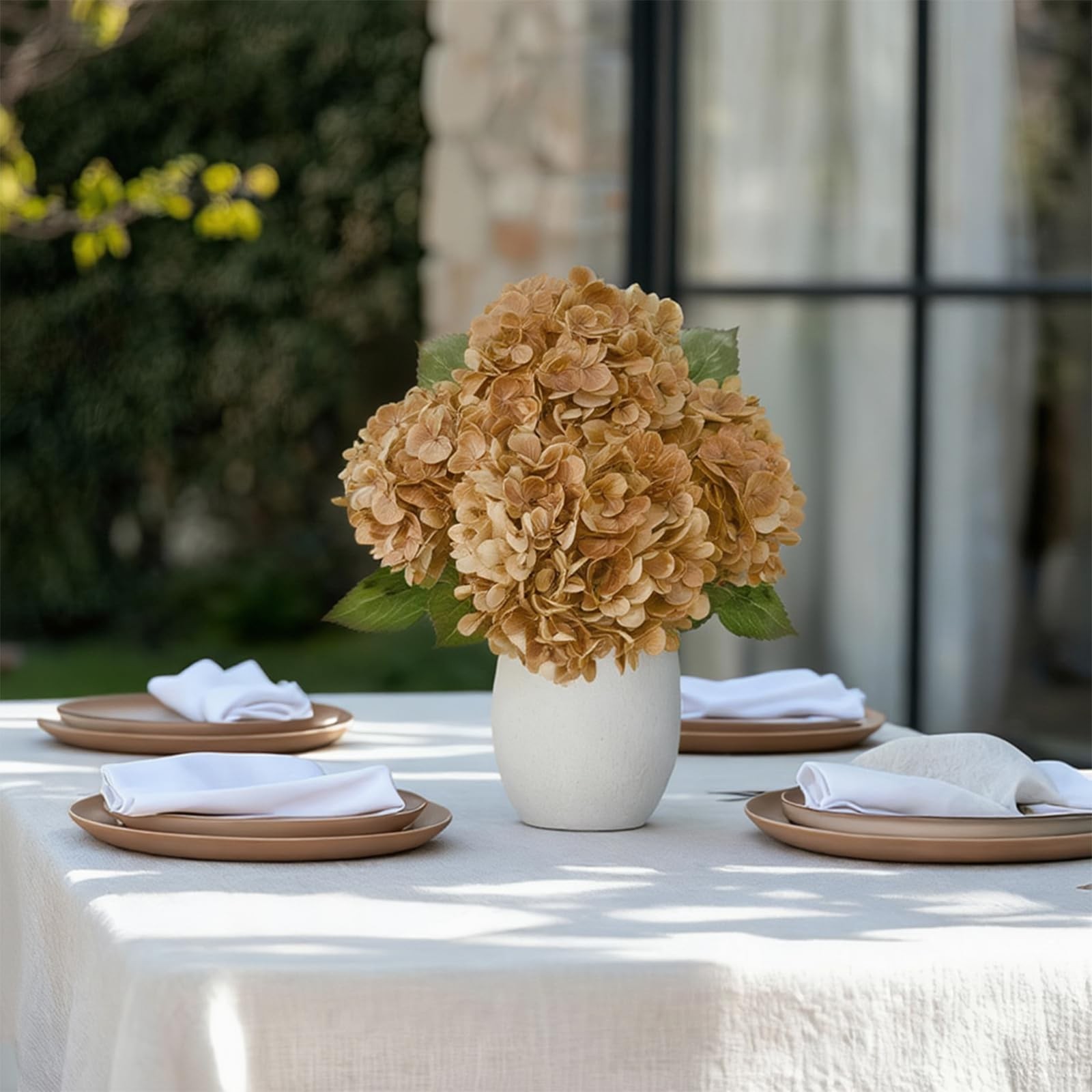4 Pcs Artificial Hydrangea Silk Flowers with Stems, 19.7″ Coffee Faux Hydrang…