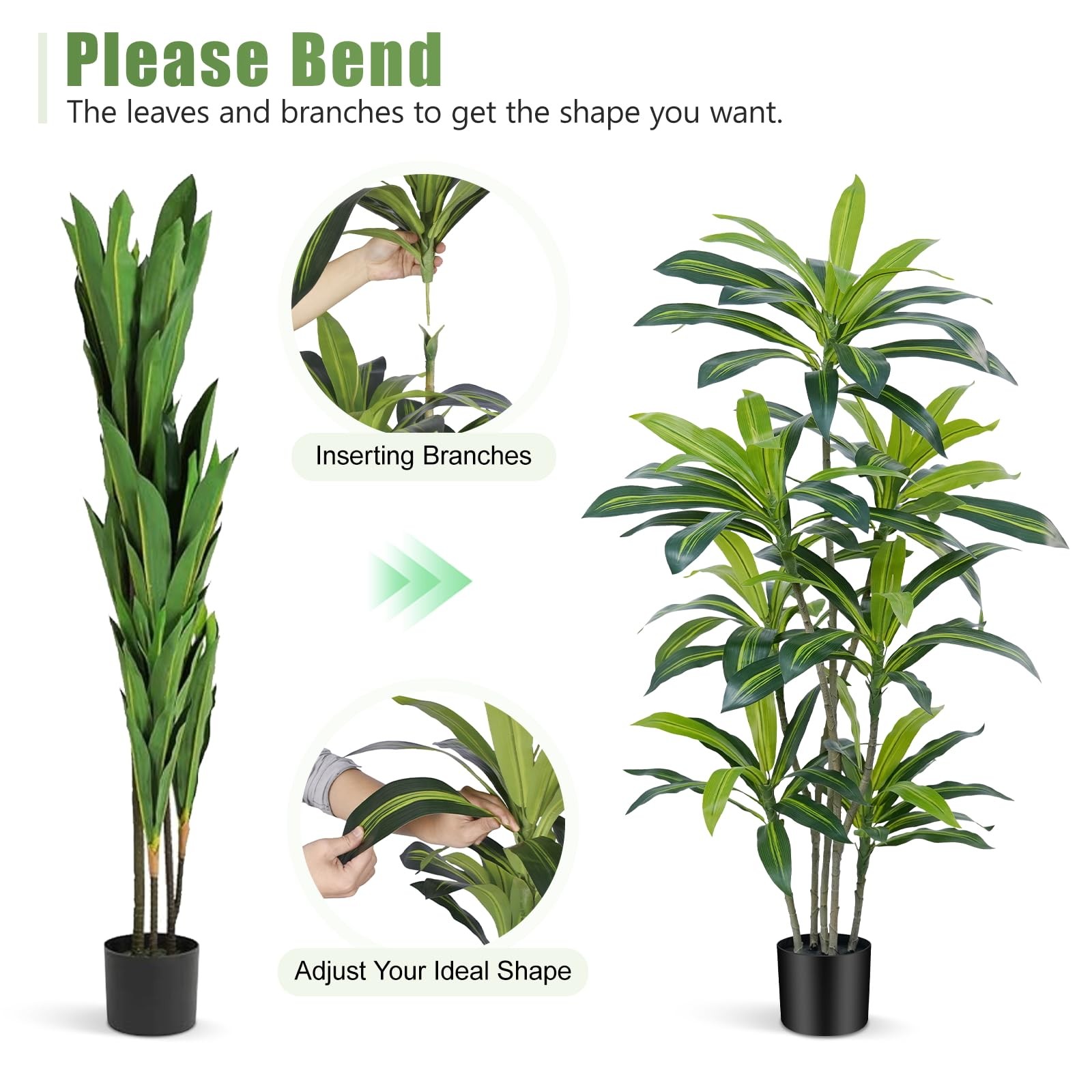 6Ft Dracaena Plant Artificial Tree Fake Tropical Floor Plants Potted (Real To…