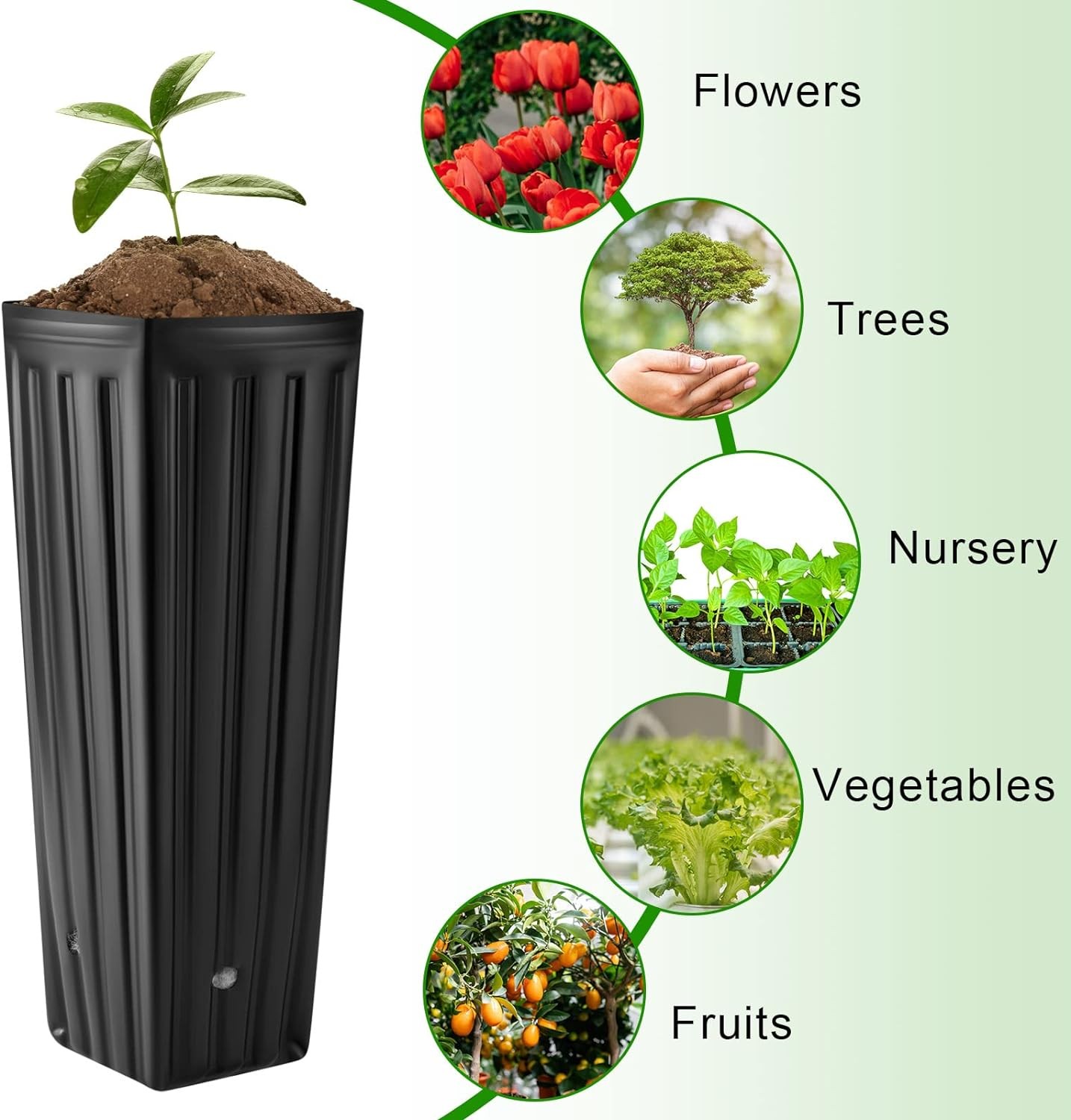Nuenen 100 Pcs Tall Tree Pot Plastic Deep Plant Nursery Pots Black Seedling Tree