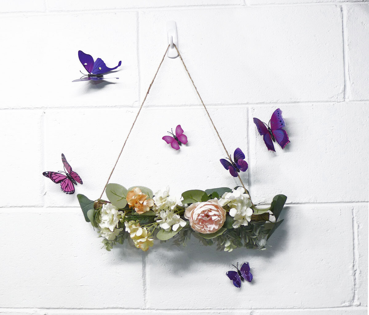 Artificial Flowers Succulents Hydrangea Wall Hanging With Butterfly Home (#121B)